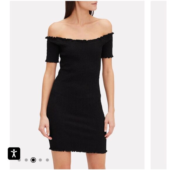 Fifth & Mode Carmen Smocked Mini Dress size Large in Black NWT - Picture 1 of 15